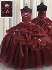 Edgy Pick Ups Sweetheart Sleeveless Lace Up Quinceanera Dresses Burgundy Organza