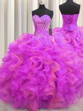 Low Price Sweetheart Sleeveless Quinceanera Dress Floor Length Beading and Ruffles Multi-color Organza