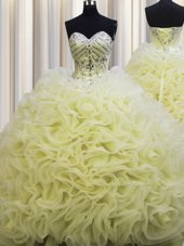 Really Puffy Tulle Sleeveless Floor Length Quinceanera Gown and Beading and Sequins