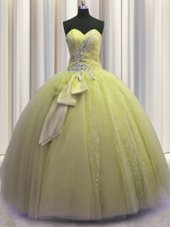 Fantastic Tulle Sleeveless Floor Length Sweet 16 Dresses and Beading and Sequins and Bowknot