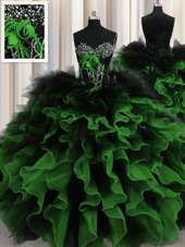 Multi-color Ball Gowns Beading and Ruffles Vestidos de Quinceanera Lace Up Organza and Tulle Sleeveless Floor Length