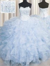 Sumptuous Scalloped Sleeveless Lace Up Floor Length Ruffles Vestidos de Quinceanera