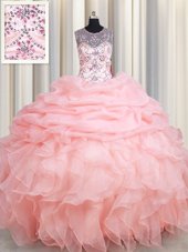 Best Scalloped Baby Blue Sleeveless Ruffles Floor Length Quinceanera Dress