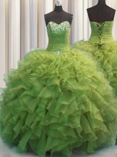 Multi-color Ball Gowns Beading and Appliques and Ruffles Sweet 16 Quinceanera Dress Lace Up Organza Sleeveless Floor Length