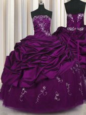 Pretty Ruffled Layers Ball Gowns Ball Gown Prom Dress Navy Blue Strapless Organza Sleeveless Floor Length Lace Up