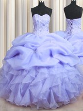 Lovely Visible Boning Sweetheart Sleeveless Tulle Quince Ball Gowns Beading and Appliques and Ruffles Lace Up