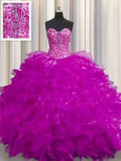 Dazzling Lavender Sleeveless Beading and Ruffles Floor Length Vestidos de Quinceanera