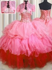 Wonderful Visible Boning Bling-bling Sweetheart Sleeveless Organza Quinceanera Dress Beading and Ruffled Layers Lace Up