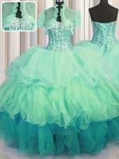 Exquisite Visible Boning Floor Length Baby Blue Vestidos de Quinceanera Strapless Sleeveless Lace Up