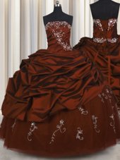 Flare Embroidery Beading and Appliques and Pick Ups Sweet 16 Quinceanera Dress Burgundy Lace Up Sleeveless Floor Length