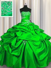 Comfortable Green Strapless Lace Up Appliques and Pick Ups Sweet 16 Dresses Sleeveless