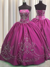 Most Popular Fuchsia Sleeveless Beading and Embroidery Floor Length Quinceanera Dresses