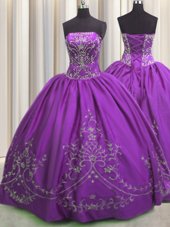Edgy Floor Length Lace Up Vestidos de Quinceanera Purple and In for Military Ball and Sweet 16 and Quinceanera with Appliques and Pick Ups
