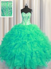 Traditional Visible Boning Multi-color Tulle Lace Up Sweetheart Sleeveless Floor Length Quinceanera Gowns Beading and Ruffles and Sequins