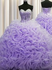 Stunning Sleeveless Organza and Tulle Floor Length Lace Up Sweet 16 Dress in Multi-color for with Beading and Ruffles