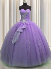 Visible Boning Multi-color Lace Up Quinceanera Gown Beading and Ruffles and Sequins Sleeveless Floor Length
