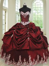 High Quality Wine Red Sweetheart Lace Up Beading and Appliques and Pick Ups Quinceanera Gowns Sleeveless