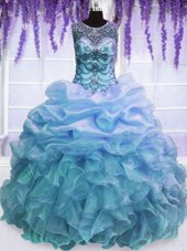 Custom Fit Scoop Sleeveless Lace Up Floor Length Beading and Pick Ups 15th Birthday Dress