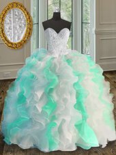 Royal Blue Sweetheart Neckline Beading and Ruffles Sweet 16 Dress Sleeveless Lace Up