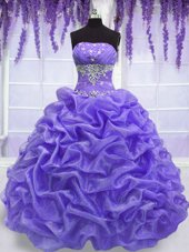 Artistic Lavender Sleeveless Floor Length Beading Lace Up Quinceanera Dress