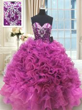 Sleeveless Lace Up Floor Length Beading and Ruffles Ball Gown Prom Dress