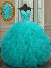 Sleeveless Beading and Ruffles Lace Up Sweet 16 Dresses