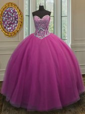 Sleeveless Floor Length Beading Lace Up Quinceanera Gown with Orange