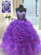 Sweetheart Sleeveless Lace Up Quinceanera Gown Purple Organza