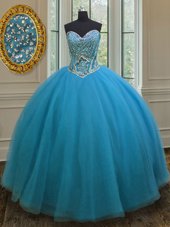 Custom Design Orange Organza Lace Up Sweetheart Sleeveless Floor Length Quinceanera Dress Beading