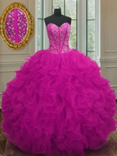 Flare Sleeveless Lace Up Floor Length Beading and Ruffles Quinceanera Dress