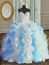 Three Piece Sweetheart Sleeveless Ball Gown Prom Dress Floor Length Beading and Bowknot Lilac Tulle