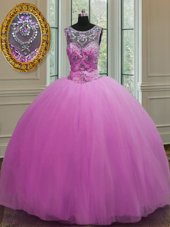 Superior Scoop Lilac Tulle Lace Up Sweet 16 Quinceanera Dress Sleeveless Floor Length Beading