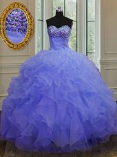 Cheap Floor Length Purple Quinceanera Dresses Organza Sleeveless Beading and Ruffles