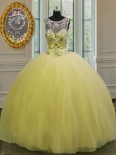 Glorious Scoop Sleeveless Beading and Appliques Backless Sweet 16 Dresses