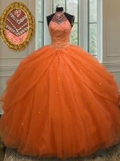Halter Top Sleeveless Tulle Sweet 16 Dresses Beading Lace Up