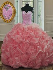 Elegant Watermelon Red Sweetheart Neckline Beading Quinceanera Dress Sleeveless Lace Up