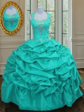 Straps Sleeveless Taffeta Quinceanera Dress Beading and Pick Ups Lace Up