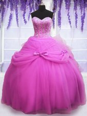 Beauteous Sweetheart Sleeveless Tulle Vestidos de Quinceanera Beading and Sequins and Bowknot Lace Up