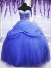 Attractive Ball Gowns Sweet 16 Dresses Blue Sweetheart Tulle Sleeveless Floor Length Lace Up