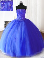 Super Royal Blue Sleeveless Beading and Appliques Floor Length Sweet 16 Quinceanera Dress
