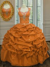 Superior Orange Straps Neckline Beading and Pick Ups Vestidos de Quinceanera Sleeveless Lace Up