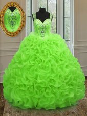 Pretty Sleeveless Beading and Ruffles Zipper Quinceanera Dresses