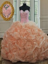 Free and Easy Pick Ups Sweep Train Ball Gowns Quinceanera Dress Peach Sweetheart Organza Sleeveless Lace Up