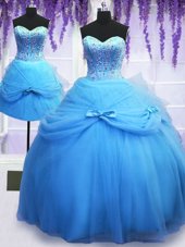 Customized Three Piece Baby Blue Sleeveless Tulle Lace Up Vestidos de Quinceanera for Military Ball and Sweet 16 and Quinceanera