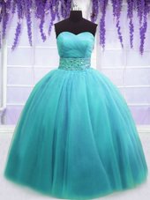 Clearance Sleeveless Lace Up Floor Length Belt Ball Gown Prom Dress