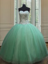 Apple Green Ball Gowns Tulle Sweetheart Sleeveless Beading Floor Length Lace Up Sweet 16 Dresses