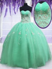 Suitable Apple Green Zipper Quinceanera Dresses Beading and Embroidery Sleeveless Floor Length
