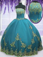 Cute Tulle Sleeveless Floor Length 15 Quinceanera Dress and Appliques
