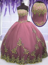 Low Price Lilac Sweet 16 Dresses Military Ball and Sweet 16 and Quinceanera and For with Appliques Strapless Sleeveless Zipper