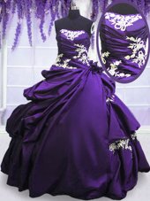 Purple Sleeveless Appliques and Pick Ups Floor Length 15th Birthday Dress